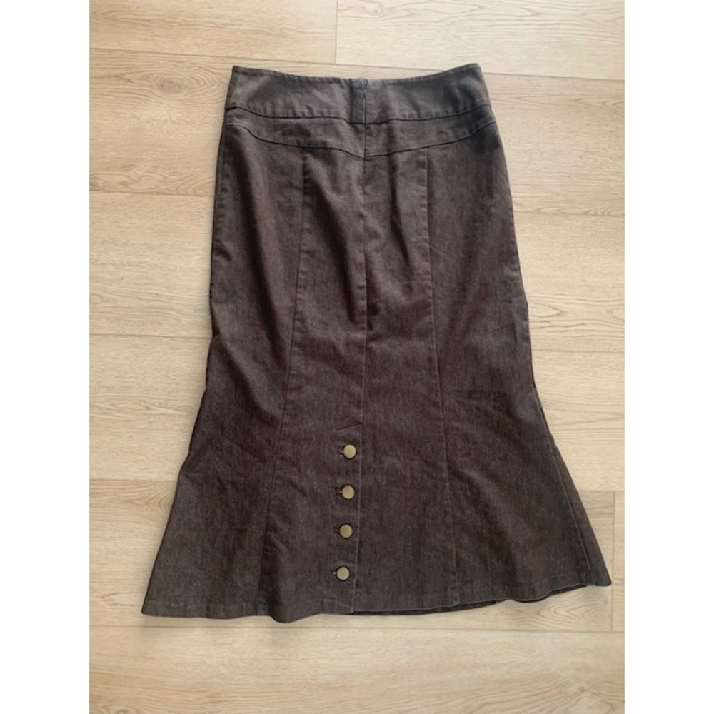 New York Clothing Co Brown Denim Mermaid Maxi Skirt Stretchy Paneled Size 10 - Picture 4 of 7